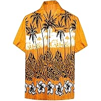 LA LEELA Mens Hawaiian Shirts Short Sleeve Button Down Shirt Men's Hawaii Shirts Boho Vacation Casual Summer Beach Shirts for Men Funny 4XL Dark Bushy, Gold