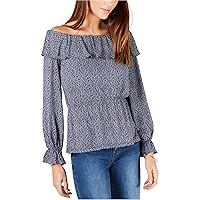 Michael Kors Womens Ruffle Pullover Blouse, Blue, PS