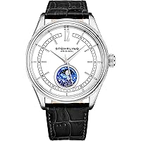 Stuhrling Original MoonPhase Dress Watch - Stainless Steel Case and Leather Band - Analog Dial - Celestia Mens Watches Collection