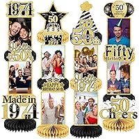ZOiiWA 12 Pcs 50th Black Gold Birthday Decorations 50 Years Birthday Honeycomb Centerpieces Party Supplies Kit for 1974 Aged Cheers to 50 Years Photo Table Centerpieces Birthday Party Favor