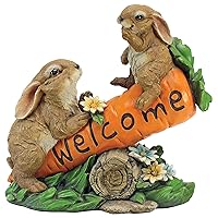 HF317387 Bunny Bunch Rabbits Outdoor Garden Statue Welcome Sign, 10 Inch, Full Color
