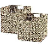 Vagusicc Storage Basket, Set of 2 Handwoven Seagrass Storage Baskets, Foldable Wicker Storage Basket 9 Inch Cube Storage Bin for Shelves Laundry Organizer Square Shelf Baskets, 9''x9''x9''
