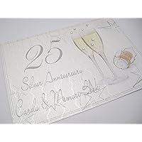 25th Silver Anniversary, Card & Memory Book, Champagne Glasses