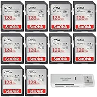 SanDisk 128GB (10 Pack) Ultra SDXC UHS-I Class 10 Memory Card 140MB/s U1, Full HD, SD Camera Card SDSDUNB-128G-GN6IN (10 Pack) Bundle with (1) GoRAM USB 3.0 Card Reader (128GB)