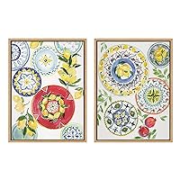 Sylvie Positano Inspired Framed Canvas Wall Art Set by Patricia Shaw, 2 Piece 18x24 Natural, Fine Dining Art for Wall
