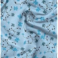 Soimoi Minky Blue Fabric by The Yard - 56 Inch Wide - Leaves & Lotus Floral Print Material - Tranquil and Botanical Designs for Stylish Creations Printed Fabric-Wm3r