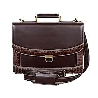 Men's 5996 Brown Crocodile Print Messenger Shoulder Laptop Office Flap over Briefcase Leather Bag