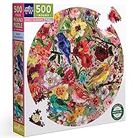 eeBoo: Piece and Love Birds & Blossoms 500 Piece Round Adult Jigsaw Puzzle, 23