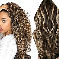 Hetto 22'' #4/27 Brown Highlights Blonde Hair Extensions Clip in Human Hair Double Weft Thick Clip in Extensions Curly and Straight Clip in Hair Extensions