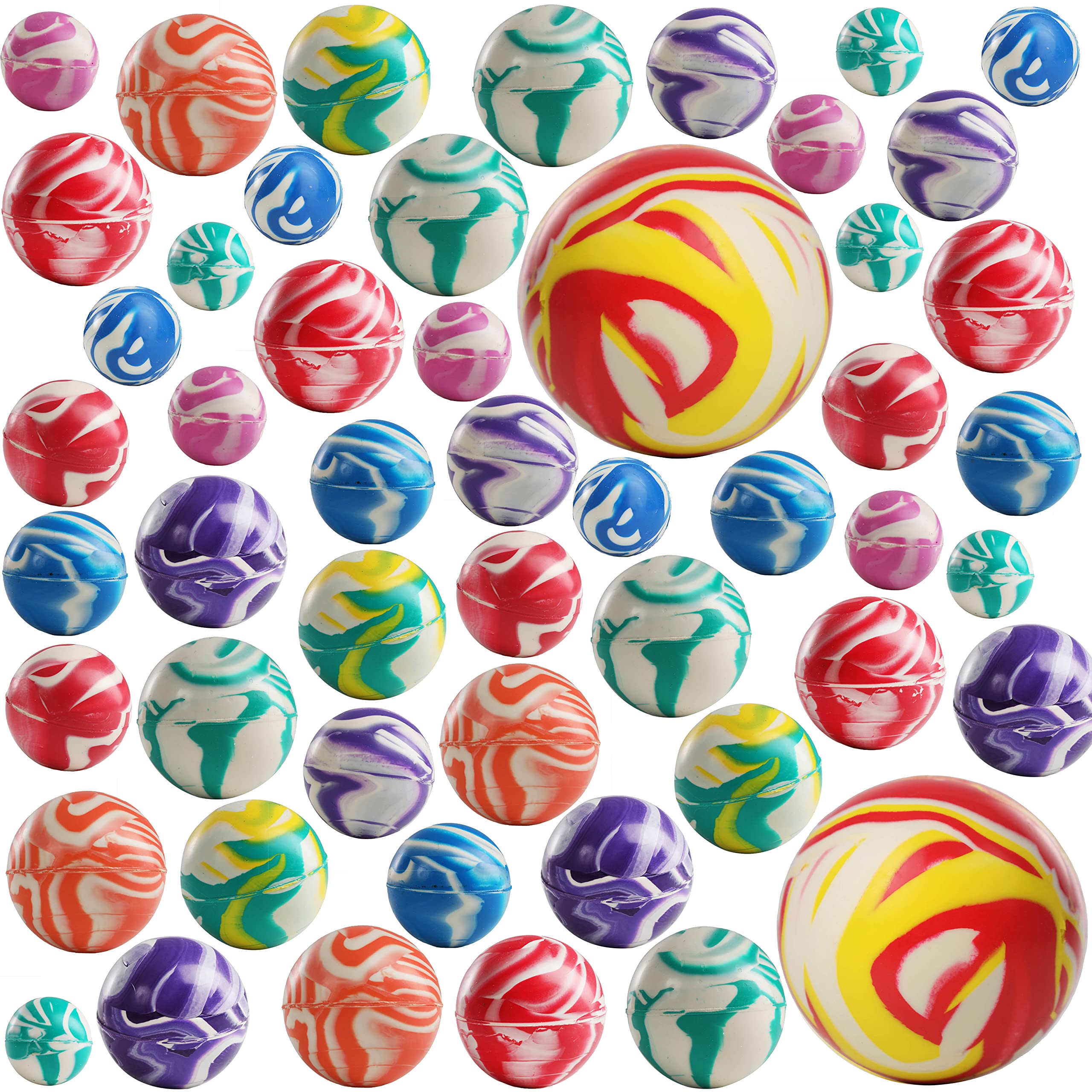 Top Right Toys Bounce Balls Party Favors - 50 Assorted Sizes Super Bouncy Balls Bulk Set, Party Favors, Vending Machines, Toys, Prizes and Gifts for Boys and Girls Ages 3 + Years Old