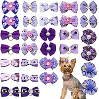30PCS/15PAIRS Purple Dog Hair Bows with Rubber Bands Puppy Hair Bowknot Top Knot Elastic for Girl Female Doggy Cat Rabbit Poodle Pet Animal Grooming Accessories Attachment…