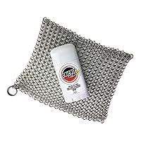 Crisbee Cast Iron Cleaner Combo Stik® & Chain Mail Scrubber - Maintain a Cleaner Non-Stick Skillet - Perfect for Cast Iron and Carbon Steel Cookware