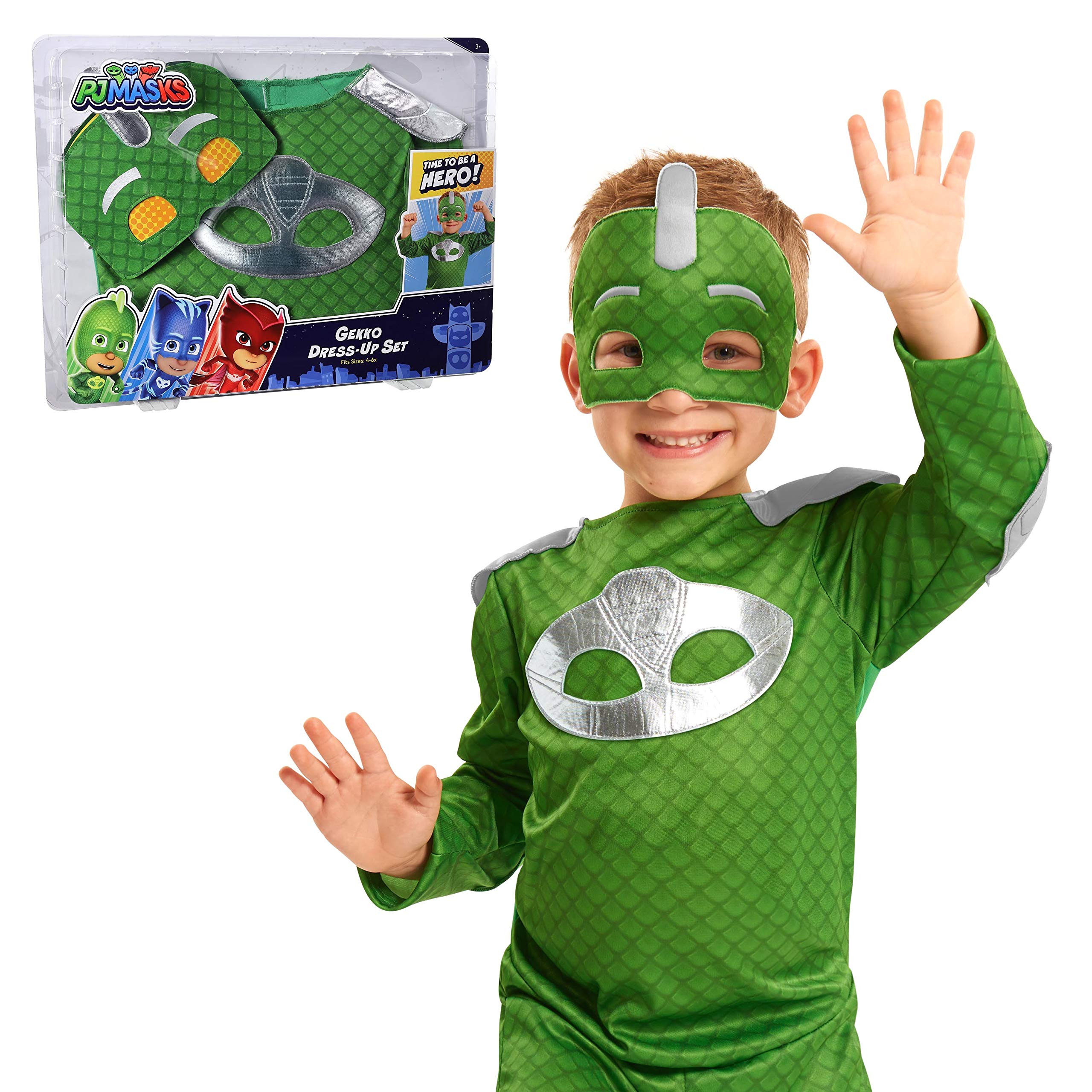 PJ Masks Turbo Blast Gekko Dress Up Set with Soft Mask, Size 4-6X, Kids Pretend Play Costumes, Green, by Just Play