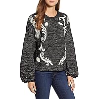 Lucky Brand Womens Embroidered Twill Pullover Sweater