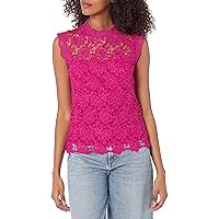 Nanette Nanette Lepore Women's Sleeveless Mockneck Embroidered Lace Top with Exposed Zipper