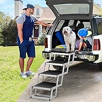 YITAHOME Dog Car Ramps for Large Dogs, Portable Foldable Dog Stairs with Non-Slip Surface, Aluminum Dog Steps for Cars SUV Trucks High Beds, Support up to 200lbs, 4 Steps