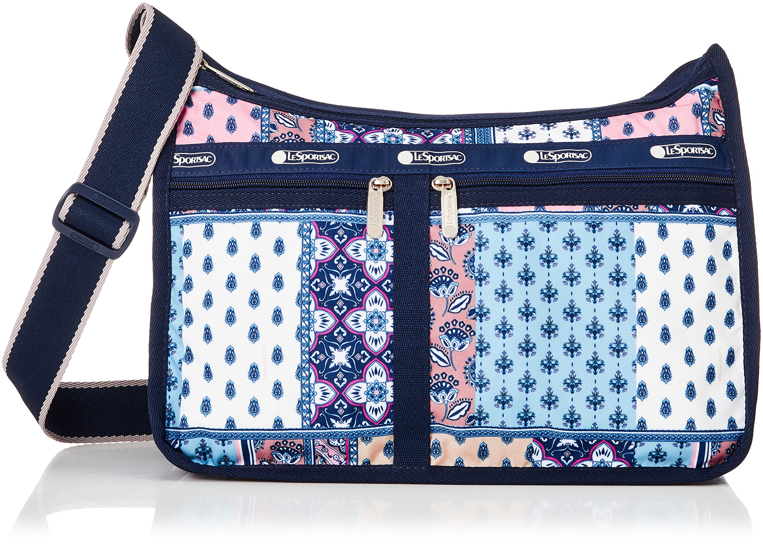 LeSportsac Azure Bliss Deluxe Everyday Crossbody Bag + Cosmetic Bag, Style 7507/Color F977, Multicolor Variegated Patchwork Style Design, Mosaic Ar...