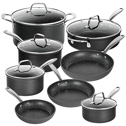 Granitestone Pro Pots and Pans Set 13 Piece Hard Anodized Premium Chef’s Cookware with Ultra Nonstick Diamond & Mineral Coating, Stainless Steel Stay Cool Handles Oven Dishwasher & Metal Utensil Safe