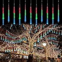 Aluan Meteor Shower Lights Christmas Lights Outdoor, 12inch 20 Tube 480 LED Waterproof Cascading Falling Rain Lights with UL Plug for Christmas Halloween Party Decoration, Multicolor