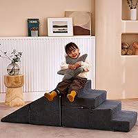 Jela Toddlers Climbing Toys Indoor, Toddler Climbing Toys Indoor Playset, Safe Soft Foam Climbing Blocks with Slide Stairs, Climbing Toys for Toddlers Luxury Miss Fabric, Soft Couch Slide (Dark Grey)