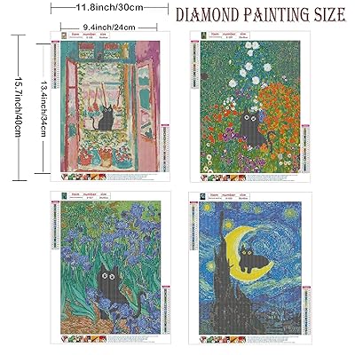 Adult & Kids 5D Diamond Painting Set - 4 Pieces, Round Diamond Digital  Painting Kit, DIY Beginner Black Cat Diamond Art Kit, Matisse Van Gogh  Living