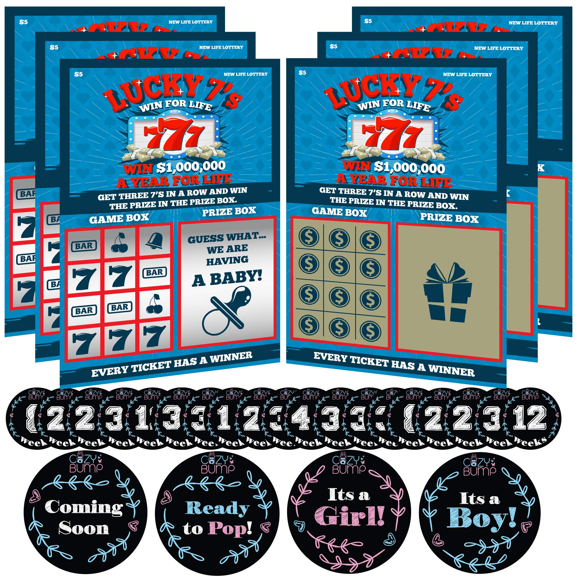Back & Bump Comfort Pregnancy Announcement Scratch Off Cards for Baby Announcement - 6 Pregnancy Scratch Offs Included - Comes with Pregnancy Stickers