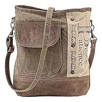 SAGEFINDS Upcycled Canvas Shoulder Bag | Earth Friendly Tote | Inspirational Words | No Two Alike | Adjustable Strap | Fully Lined | Zip Closure Brown One Size