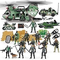 JOYIN 2 Pack Friction Powered Realistic Military Vehicle Car Set and 16 PCs Military Combat Toys Soldiers and Weapon Gear Accessories Playset