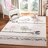 SAFAVIEH Carousel Kids Collection Area Rug - 8' x 10', Pink & Ivory, Birds Design, Non-Shedding & Easy Care, Ideal for High Traffic Areas for Boys & Girls in Playroom, Nursery, Bedroom (CRK153P)