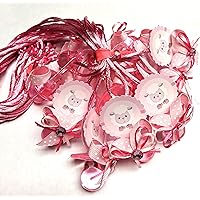 12 Cute Sheep Design Blue Pink Boy Girl Acrylic Pacifier Ribbon Necklaces Baby Shower Game Favors Prize Decorations (Pink)