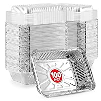 Stock Your Home 2 Lb Small Aluminum Pans with Lids (100 Pack) Foil Pan + Clear Plastic Lid, Disposable Cookware, Takeout Trays with Lids - To Go Disposable Food Containers for Restaurants & Catering