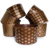 15 oz Round Panettone Paper Mold | 12 Pack | Non Stick Easter Bread Paper Mold – Kulich Mold Paska Brown Design W 5.1 x H 3.35-In by SHSH trade group