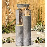 Bowl and Pillar Zen Modern Outdoor Floor Water Fountain 34 1/2