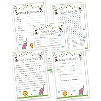 Baby Shower Games for Boy or Girl - Set of 5 Activities for 50 Guests - Pack of 250 Cards - Baby Shower Supplies - Safari Jungle Zoo Animals