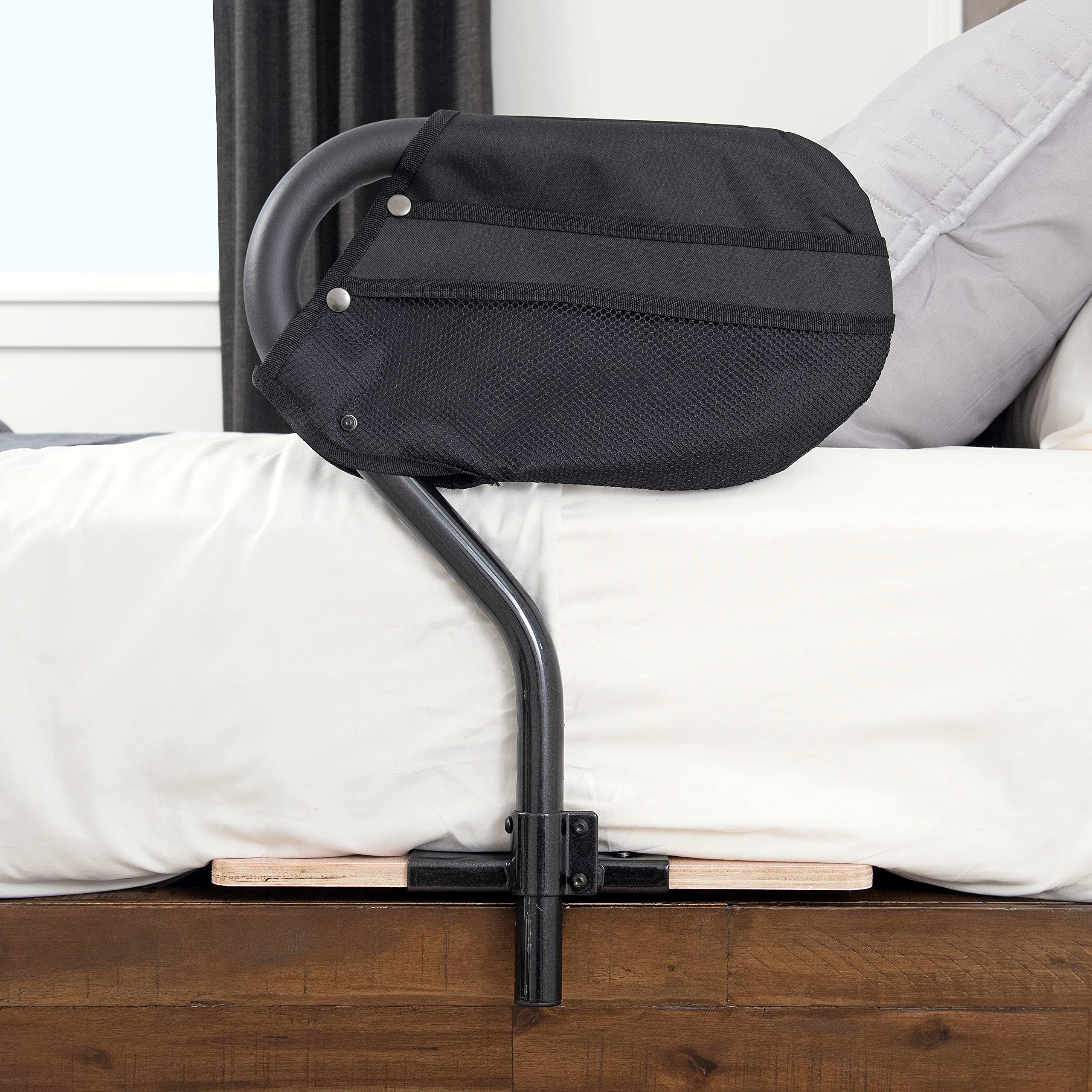 Stander BedCane, Adult Bed Rail and Support Handle, Height Adjustable Elderly Stand Assist with Organizer Pouch