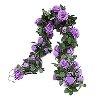 Huata 3PCS 6.56Ft Artificial Rose Flower Silk Vine Hanging Wedding Decor Garlands Home Outdoor Indoor Decor Flower (Purple)