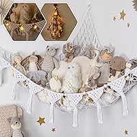 Snow White Macrame DreamLights Boho Stuffed Animal Storage Net for Stuffed Animals (Extra Large) and Stuffed Animal Net or Hammock for Small Stuffed Animals or Plushies. Pure Cotton