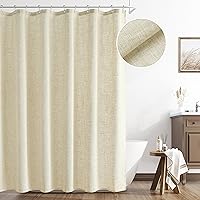 Naturoom Extra Long Linen Shower Curtain 84 Inch Long 230GSM Weighted Thick Fabric Bath Shower Curtain Set with Hooks, XLong Tall Country Farmhouse Beige Shower Curtains for Bathroom, Cream Ivory