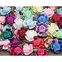 100 Count Assorted Color Handmade Satin Fabric Ribbon Flowers Bows Rose Appliques Flower Embellishments for Craft Projects, Wedding Dress, Bag, Hats (Mixed Color)