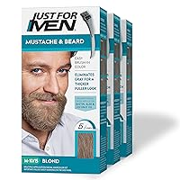 Just For Men Mustache & Beard, Beard Dye for Men with Brush Included for Easy Application, With Biotin Aloe and Coconut Oil for Healthy Facial Hair - Blond, M-10/15, Pack of 3