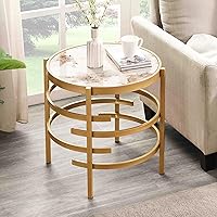 LifeSky Gold Marble End Table - Round Side Table with Circle Metal Frame - Small Modern Circular End Tables for Living Room Bedroom Office