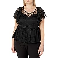 City Chic Women's Plus Size Peplum Top with Sweetheart Neckline and Lace Overlay