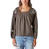 Lucky Brand Women's Embroidered Shoulder Top