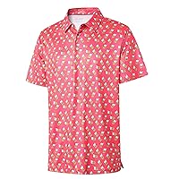 Mens Golf Shirt Moisture Wicking Dry Fit Print Performance Short Sleeve Polo Shirts for Men