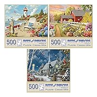 Bits and Pieces - Jigsaw Puzzles for Adults - Value Set of Three - Awaken, Guiding Lights, and Daydream Jigsaws by Artist Alan Giana - 500 Piece Jigsaw Puzzles - 18
