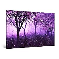 Startonight Canvas Wall Art - Purple Forest Light Abstract Fantasy, Framed 24 x 36 Inches