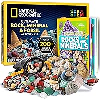 NATIONAL GEOGRAPHIC Rock Collection Box for Kids – 200 Piece Rock Set with Real Fossils, Gemstones, and Crystals- Includes Absolute Expert: Rocks & Minerals Full-Color Book (Amazon Exclusive)