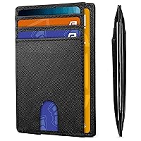 Minimalist Slim Wallet for Men, Front Pocket Real Leather Mens Wallets, RFID Blocking Business Credit Card Holder with ID Window (Cross Black)