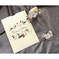 Cream Printed Pocket Envelopes,White,Pink Peony,Rose Flower Acrylic Wedding Invitations,Acrylic Birthday Invites,Custom Acrylic Invitations,10sets