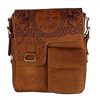 Mythrojan URBAN VIKING SATCHEL REAL LEATHER Messenger bag Vintage Look Celtic iPad Tablet Bag Cross Body Shoulder Bag, 10.6”x8.6”x 2.6”